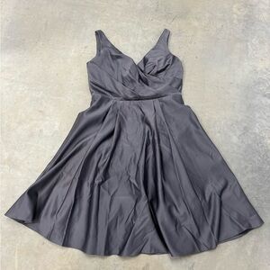 David's Bridal Short Gray Satin Bridesmaid Pinup Dress with Tank‎ Straps Size 12